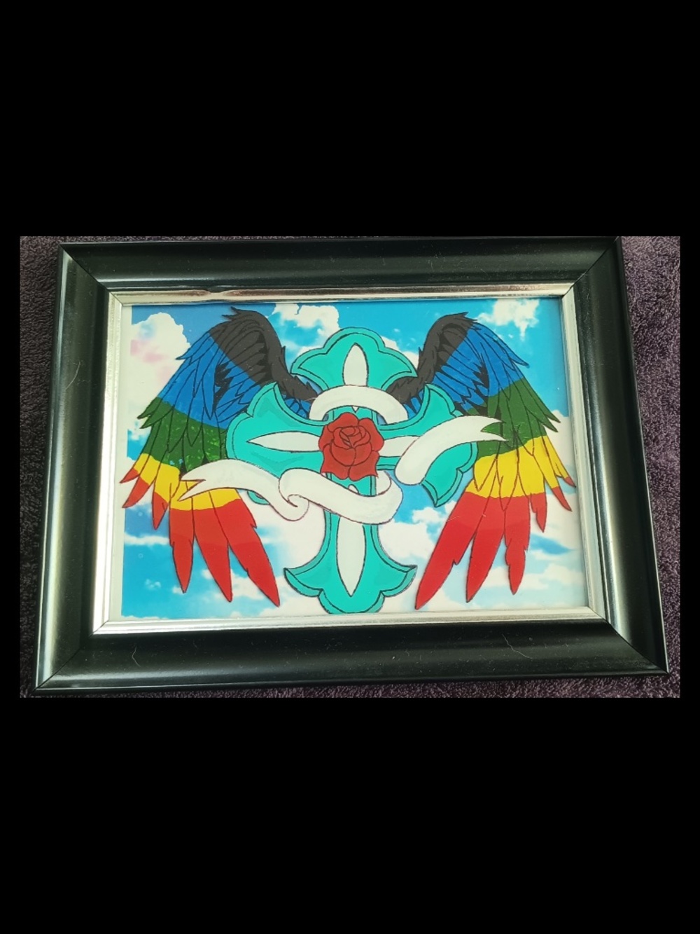 rainbow cross glass painting
